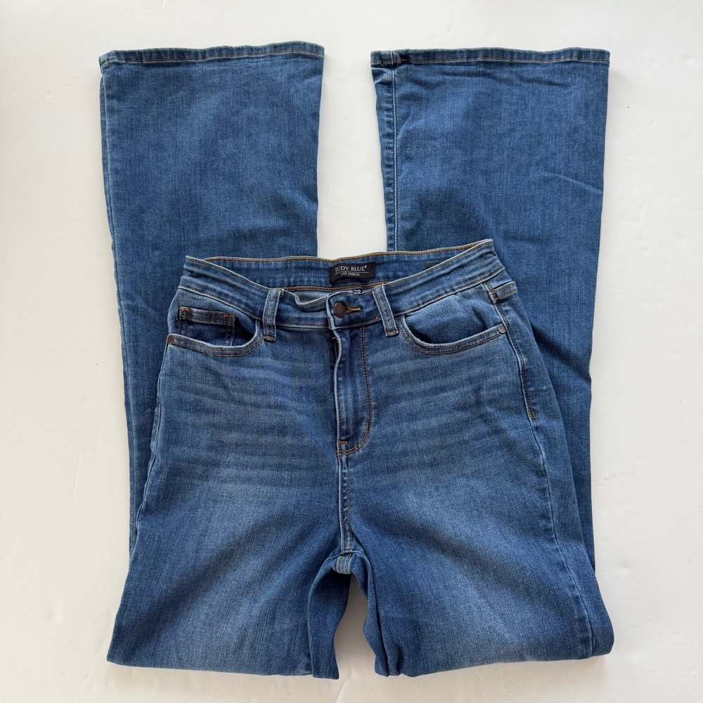 Judy Blue Flare Jeans 7/28 Blue High Rise Stretch Denim Retro Boho Western